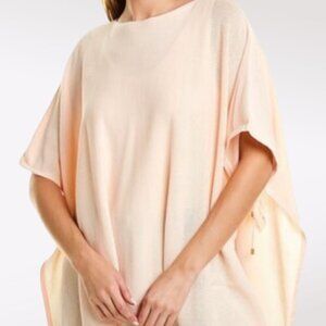 Donna Karan Blush Pink Knit Sweater Poncho Side Tie Medium Large